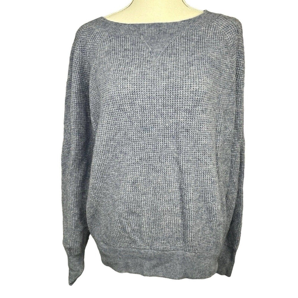J Crew Blue Waffle Knit Merino Wool Blend Sweater Size XS Relaxed Fit